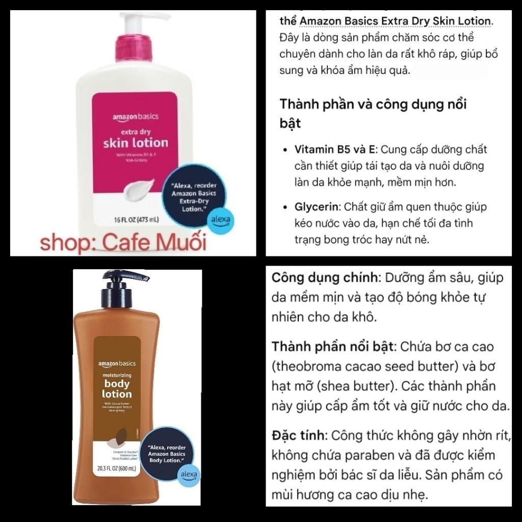 sữa dưỡng thể Amazon Basics Extra Dry Skin Lotion 473ml