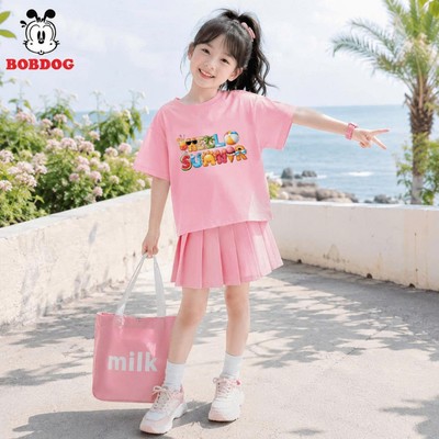 Áo phông cho bé gái BOBDOG, áo thun cotton co giãn mềm mát, bst hè áo cộc tay cổ tròn in hình cute size 12-45kg cho bé