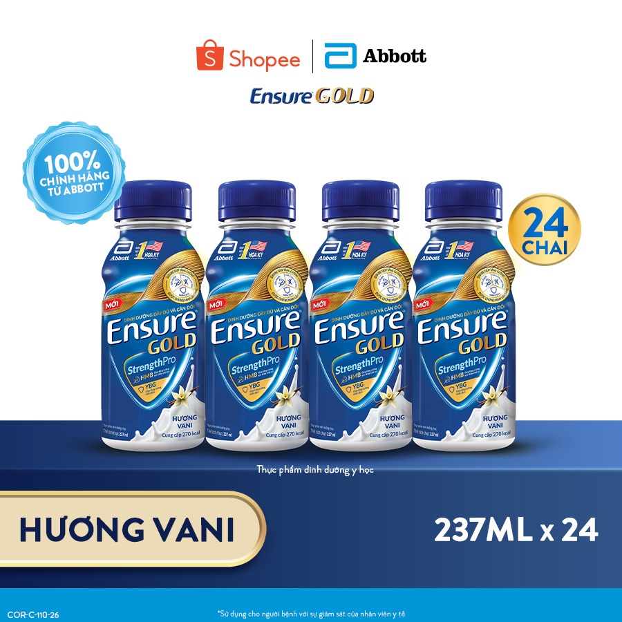 Thùng 24 chai Ensure GOLD 237ml chai phiên bản mới