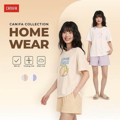 Bộ quần áo nữ CANIFA bộ hè cộc tay chất cotton quần short kẻ caro 6LS26S006