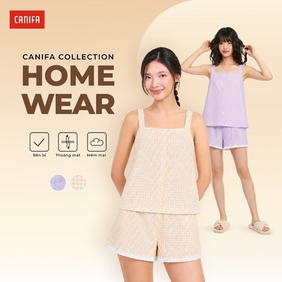 Bộ quần áo nữ CANIFA set bộ hè mặc nhà hai dây dáng rộng quần short mix ren 6LS26S007