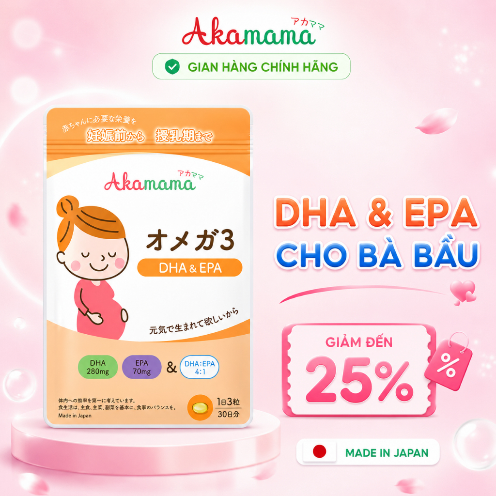 DHA cho bà bầu Akamama Nhật Bản hỗ trợ tăng cường miễn dịch - 90 viên - Cam