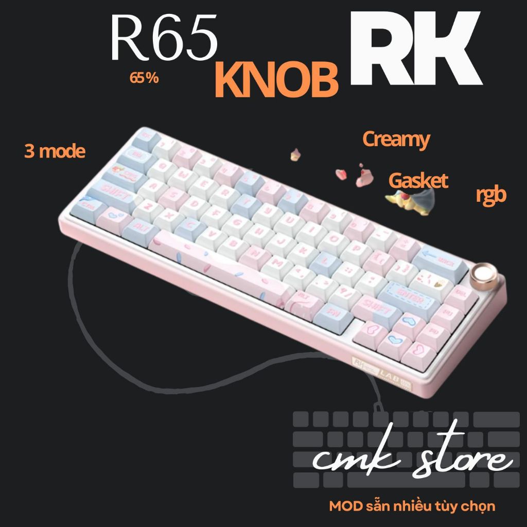 (sẵnn) Bàn Phím Cơ Không Dây RK R65 3 Mode - Led RGB - Full Foam - Gasket Mount
