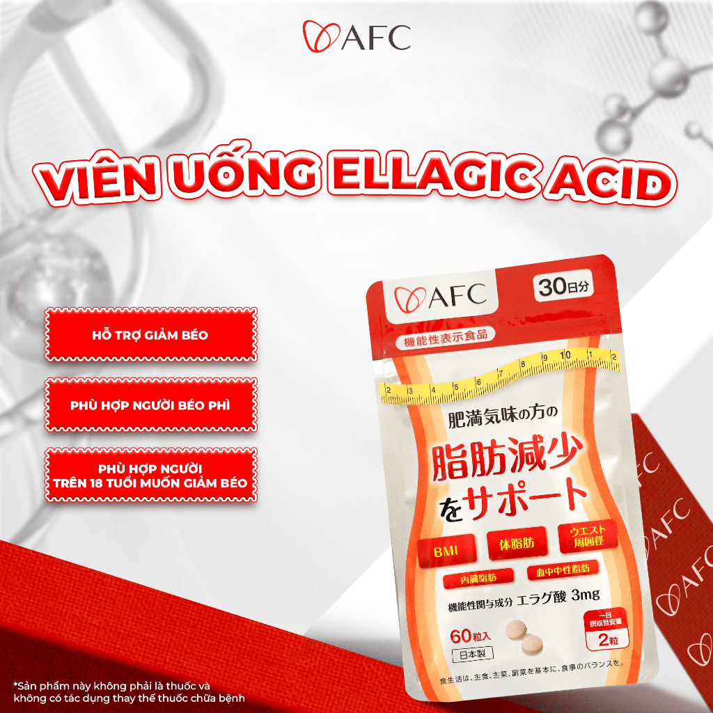 TPBVSK Viên uống Ellagic Acid AFC hỗ trợ giảm béo, cải thiện vóc dáng 60 viên