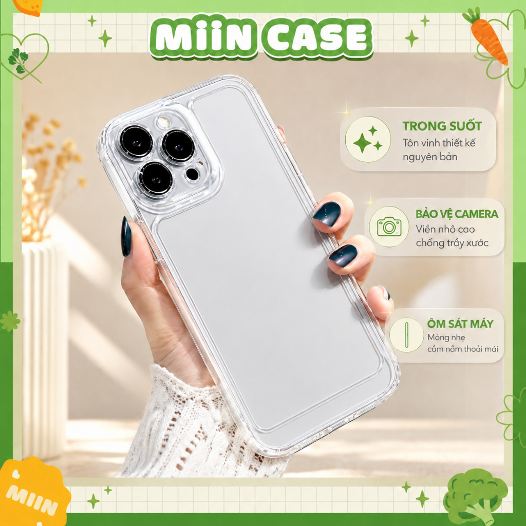 Ốp Lưng iPhone Trơn Viền Thẳng Chống Sốc, Trong Suốt Bảo, Vệ Camera - iP 6/6s/7/8/Plus/X/XS/11/12/13/14/15/Pro/Max