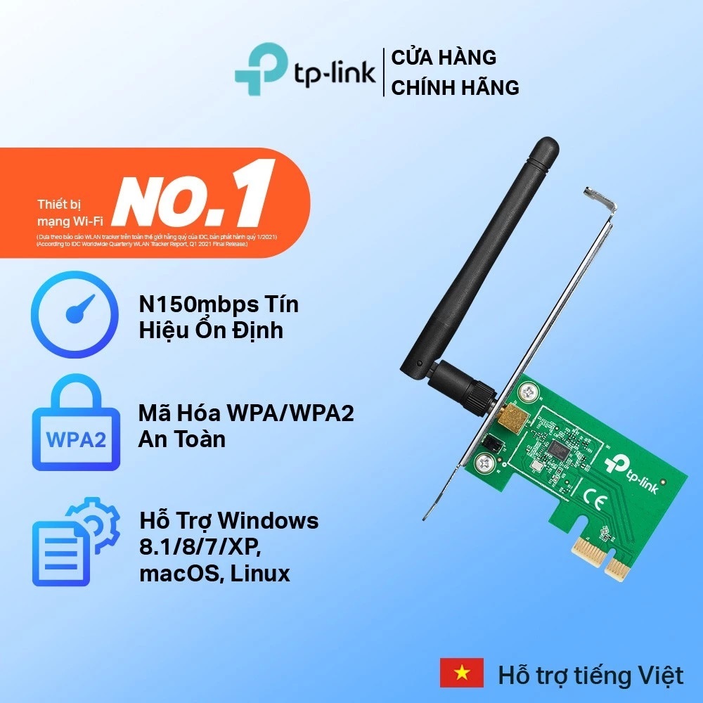 Bộ Chuyển Đổi Card Mạng Wifi TPLink TL-WN781ND (TPlink 781ND) PCI Express Chuẩn N 150Mbps - Bảo Hành