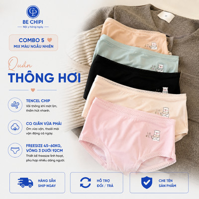 Combo 5 Quần Lót Tencel Thông Khí Gấu Cạnh Freesize (45-60kg) QL2997 Nội Y Bechipi