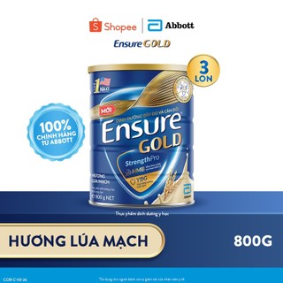 Combo 3 Lon Sữa bột Ensure Gold Abbott hương lúa mạch 800g