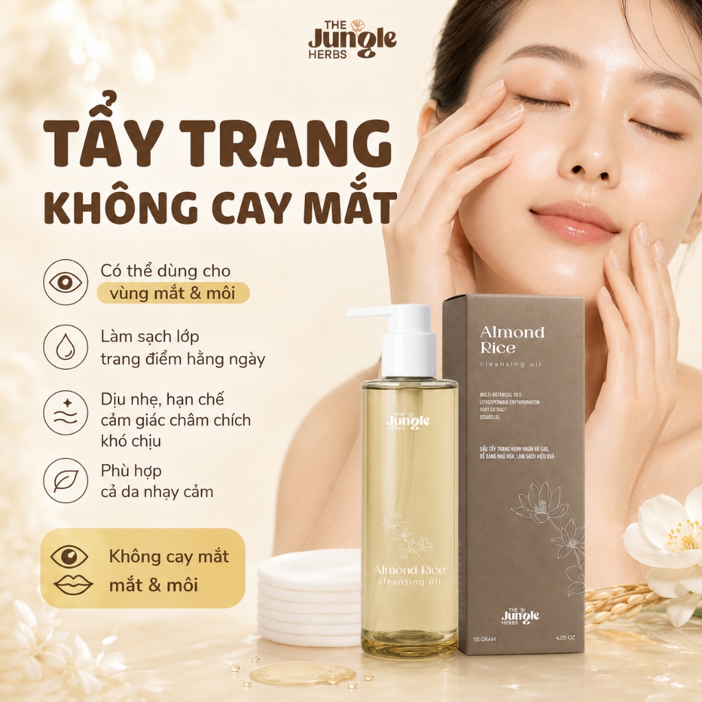 Dầu tẩy trang sạch sâu nhũ hóa nhanh Almond Rice Cleansing Oil - The Jungle Herbs - 115G