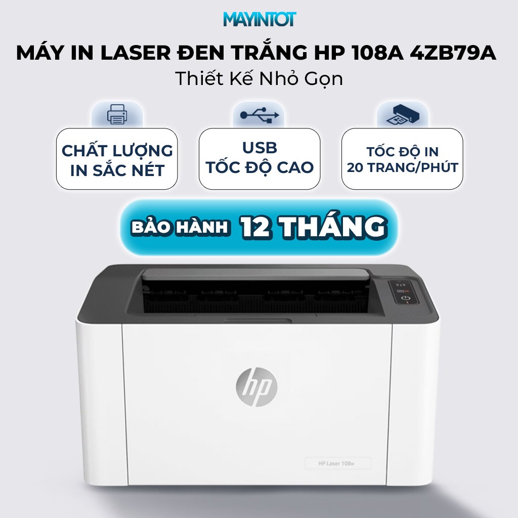Máy In Laser Đen Trắng HP 108A 4ZB79A - Tốc Độ 20 Trang/Phút, Kết Nối USB, Thiết Kế Nhỏ Gọn - Máy In