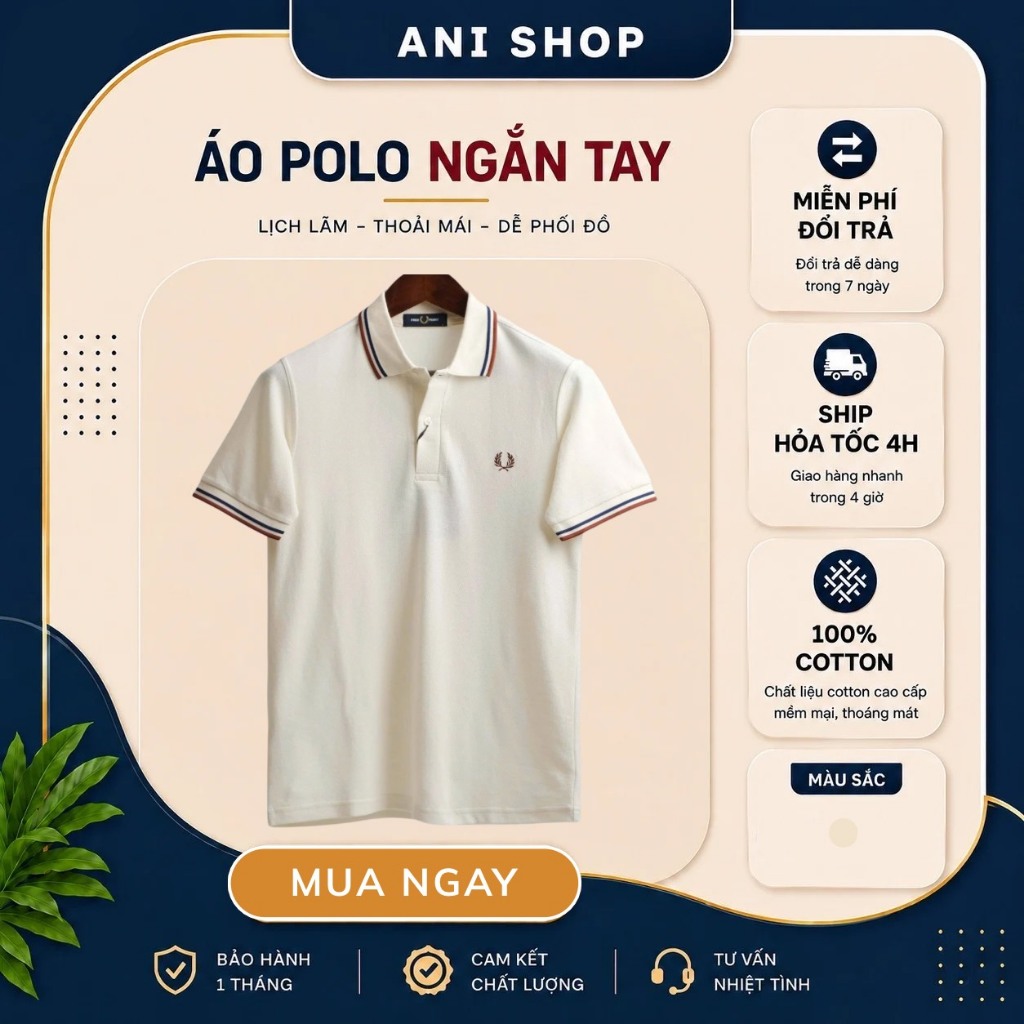Áo Polo Fred Perry Chính Hãng - Áo Thun Nam Có Cổ Basic Cao Cấp Form Slim Fit | Anishop