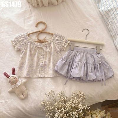 Set Áo Hoa Cánh Tiền Váy Bí Đính Nơ Màu Tím Bé Gái 1 2 3 4 5 Tuổi MINTSCLOSET Quảng Châu - GS1479