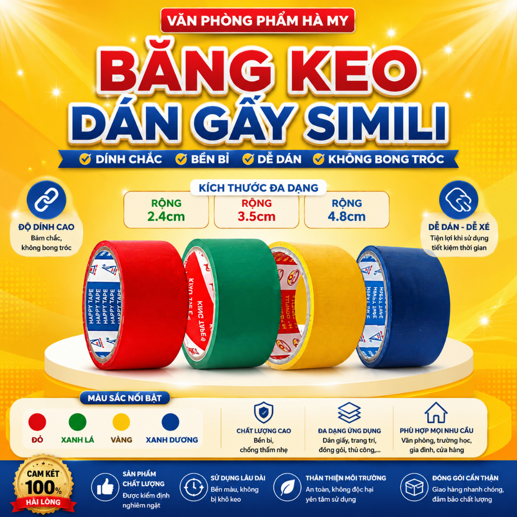 Băng keo simili 2.4cm 3.5cm và 4.8cm băng keo dán gáy tập dán lề đầy đủ các màu
