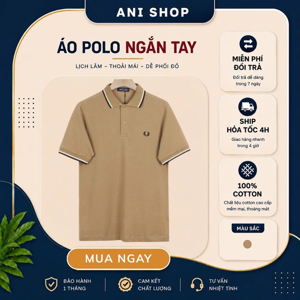 Áo Polo Fred Perry Nâu Cổ kẻ Chính Hãng – Áo Nam Cao Cấp Form Ôm Co Giãn 4 Chiều | Anishop