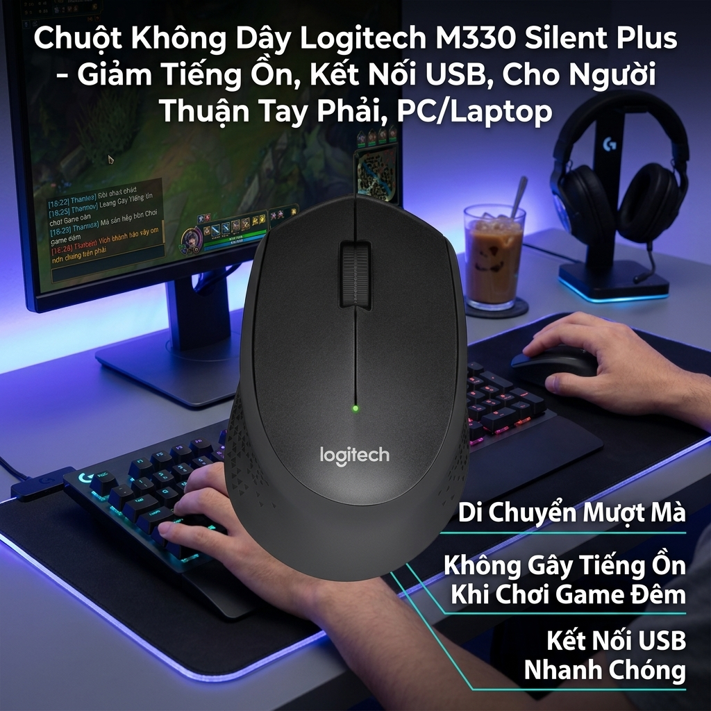Chuột Logitech M330 Silent Plus Không Dây – Thiết Kế Ergonomic Văn Phòng