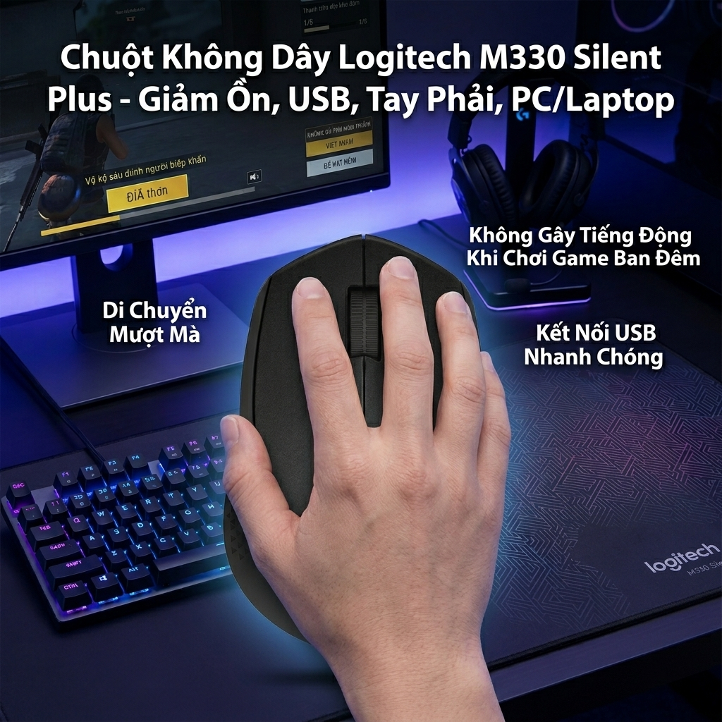 Chuột Không Dây Logitech M330 Silent Plus – Làm Việc Yên Tĩnh, Pin Lâu