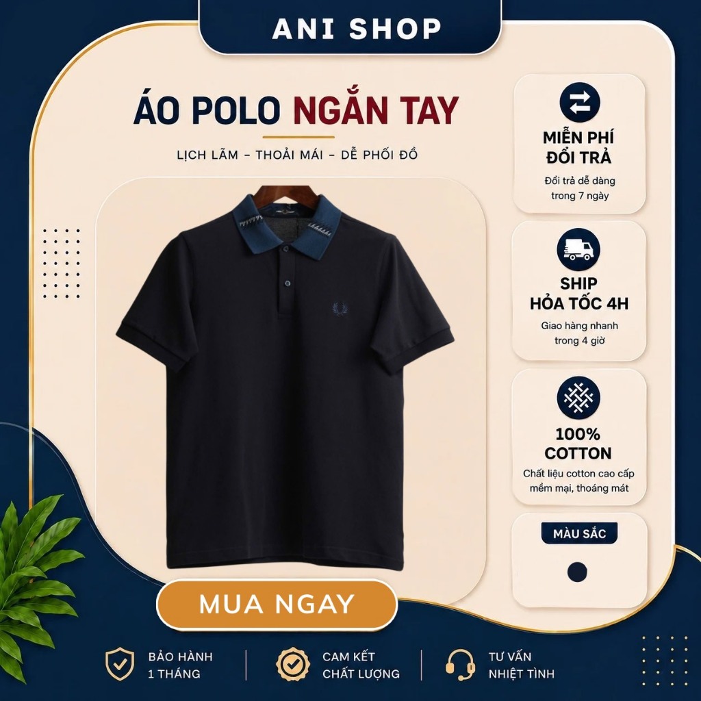 Áo Polo Fred Perry Xanh Than Hàng Chính Hãng - Áo Thun Có Cổ Nam Cao Cấp | Anishop