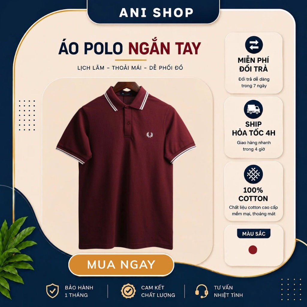 Áo Polo Fred Perry Đỏ Mận Viền Trắng Hàng Chính Hãng - Áo Thun Có Cổ Nam Cao Cấp | Anishop