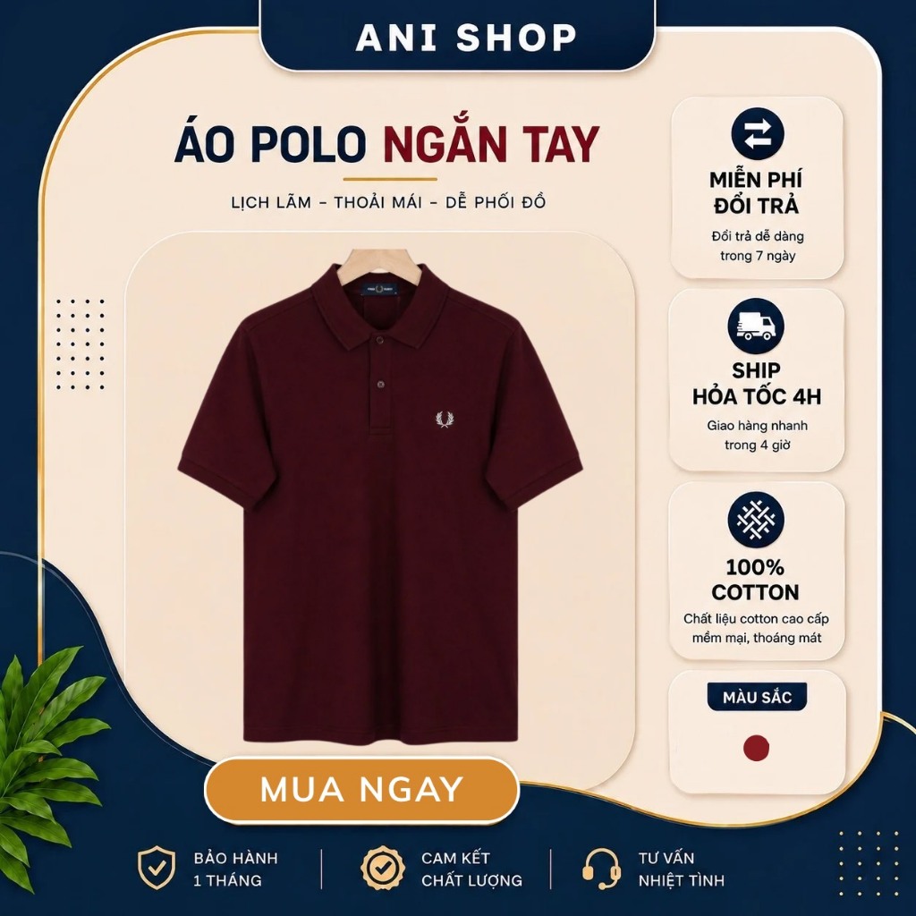 Áo Polo Fred Perry Đỏ Mận Chính Hãng – Áo Nam Cao Cấp Form Ôm Co Giãn 4 Chiều | Anishop