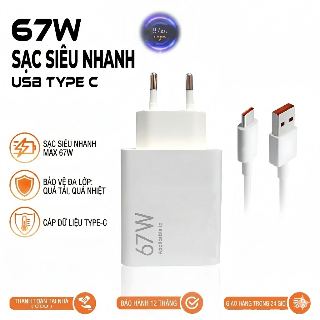 Bộ sạc nhanh 67W cho Xiaomi HyperCharge-Bao gồm cáp Type C 6A, Bộ chuyển đổi sạc Turbo cho Xiaomi 15