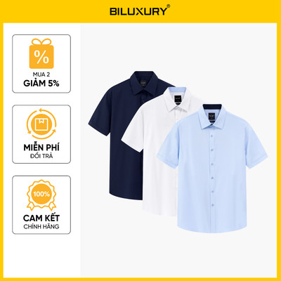 [T8_ĐỒNG GIÁ 599K] Áo Sơ Mi Nam NgắnTay 1SMCB001 Biluxury Form Slimfit Tôn Dáng Chống Nước Chống Dầu Chống Bám Bẩn