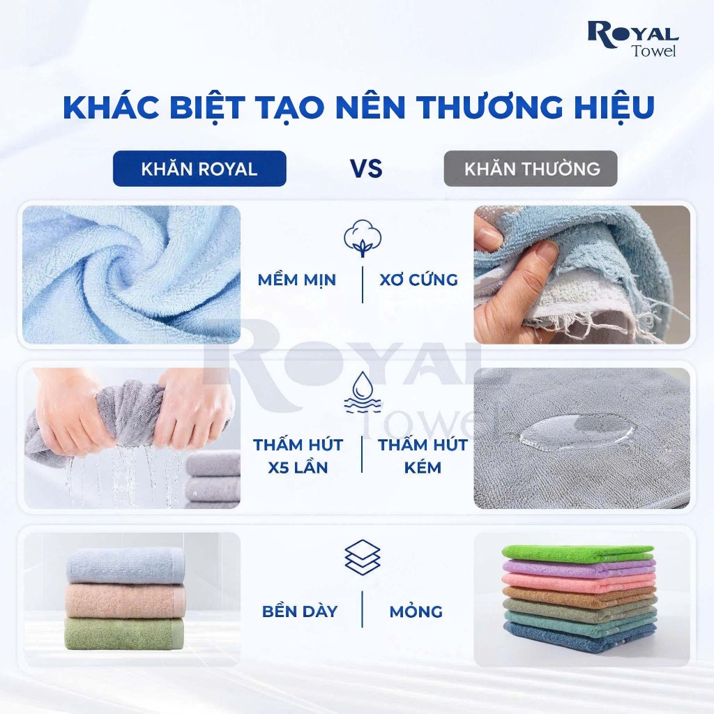 Khăn Tắm Royal Towel 50x100cm Hoặc 60x120cm Sợi Cotton Mềm Mịn, Thấm Hút Tốt, Không Xổ Lông, Không Phai Màu | BigBuy360 - bigbuy360.vn