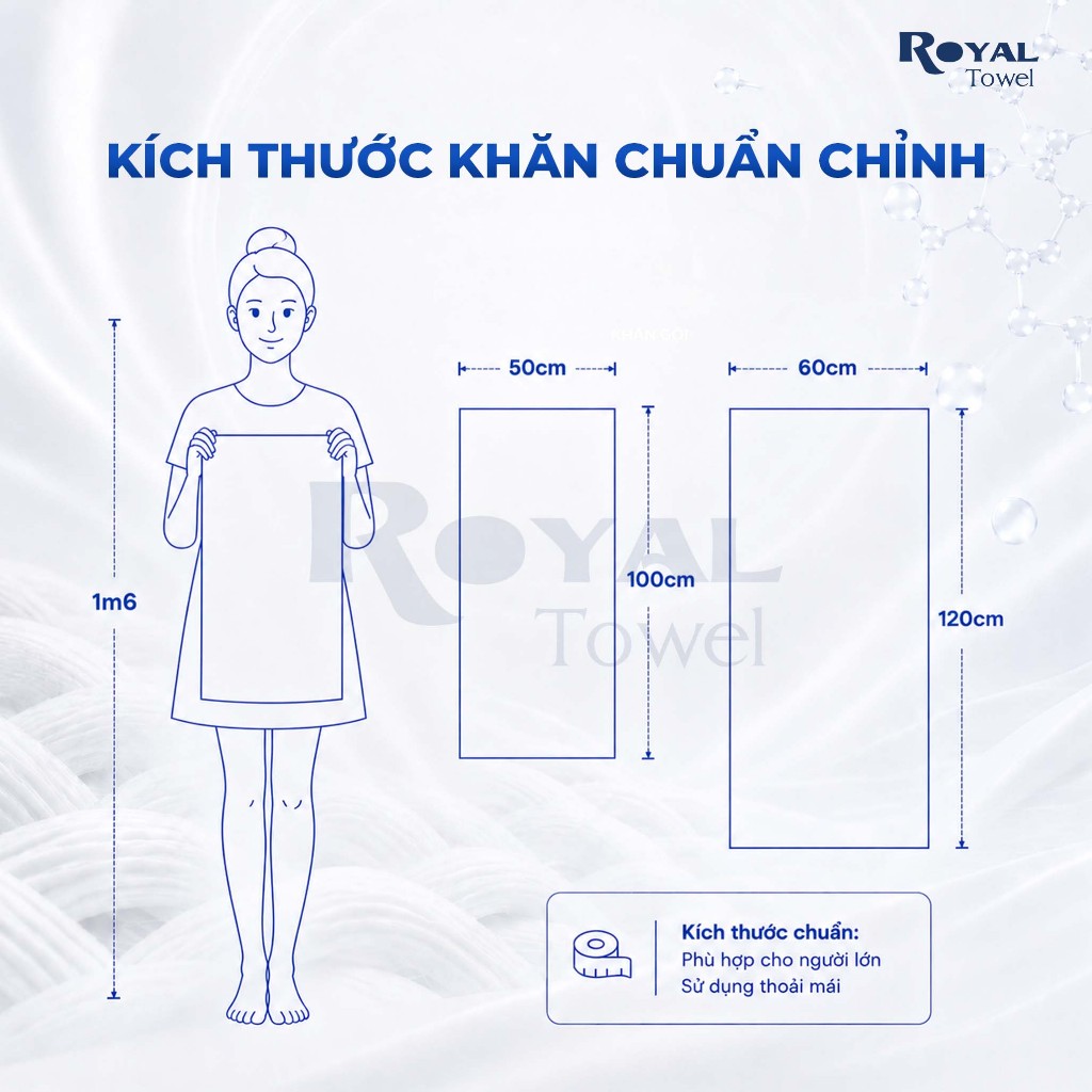 Khăn Tắm Royal Towel 50x100cm Hoặc 60x120cm Sợi Cotton Mềm Mịn, Thấm Hút Tốt, Không Xổ Lông, Không Phai Màu | BigBuy360 - bigbuy360.vn