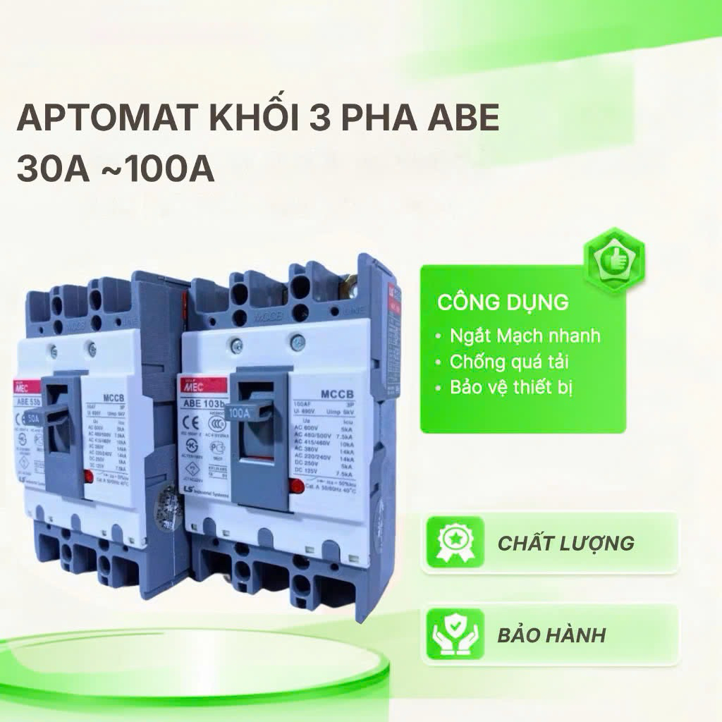 Aptomat Khối 3 Pha LS ABE 20A~100A,MCCB LS MetaMEC 103B