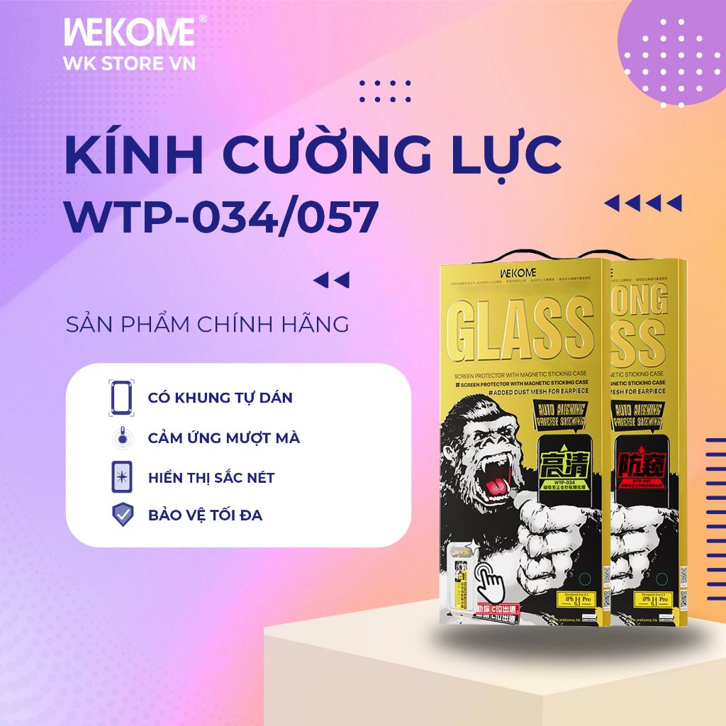 Kính Cường Lực Iphone WK, Cường Lực Khung Tự Dán 034/057 Cho iPhone 11–18 ProMax