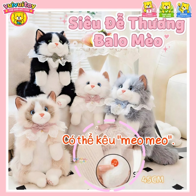 Balo thú bông mèo ragdoll giả – Túi đeo dễ thương đồ chơi sang trọng cho bé