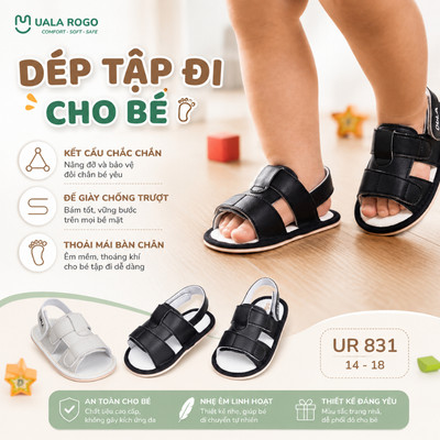 Dép tập đi cho bé Ualarogo sandal đế cao su chống trượt an toàn xăng đan quai dán điều chỉnh UR 831