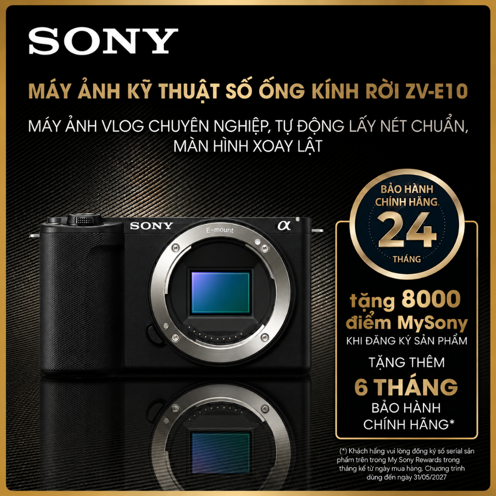 Máy ảnh kỹ thuật số ống kính rời ZV-E10 (đăng ký My Sony để được tặng thẻ nhớ) | BigBuy360 - bigbuy360.vn