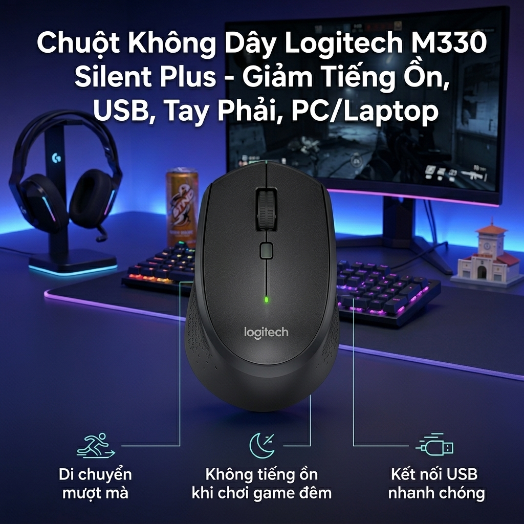 Chuột Logitech M330 Silent Plus – Click Im Lặng, Phù Hợp Laptop PC
