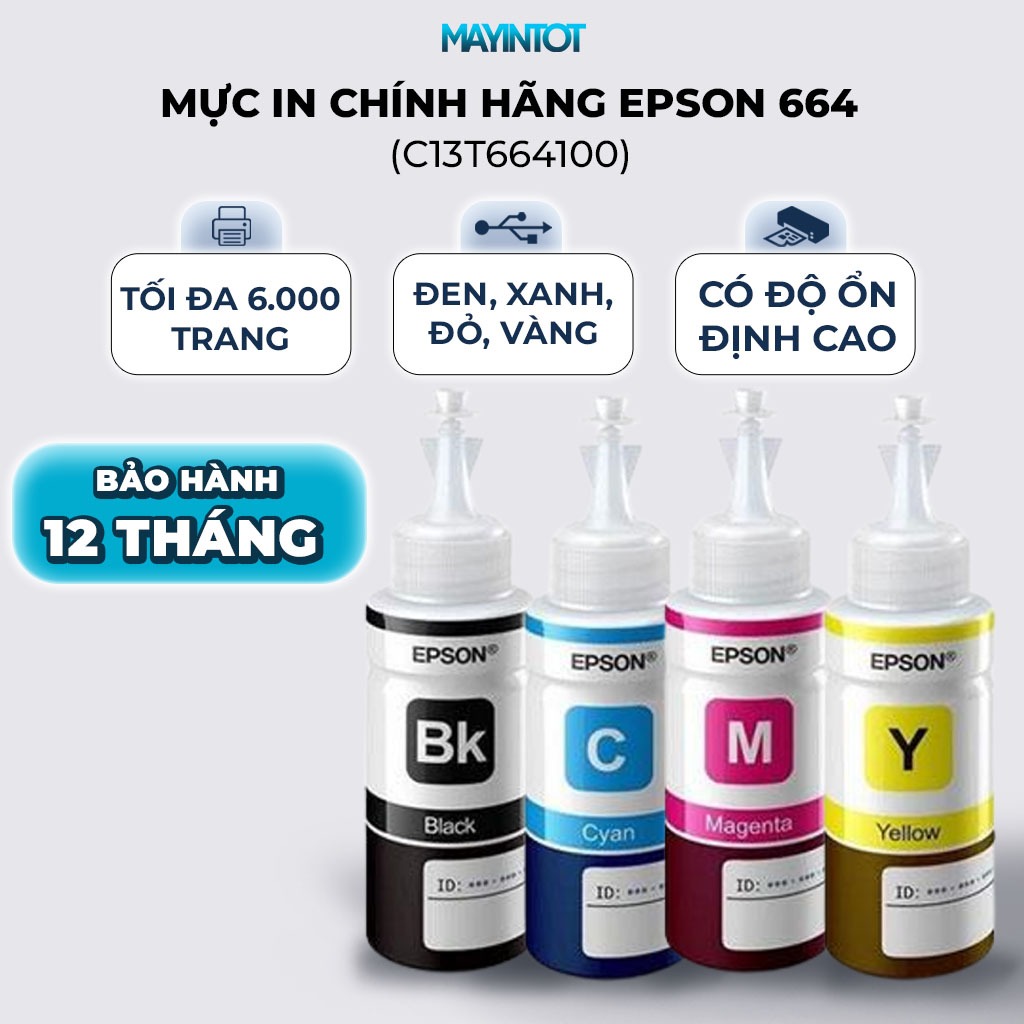 Mực In Chính Hãng Epson 664 (C13T664100) - Dùng Cho Máy Epson L120, L210, L300, L355, L455, L550, L5