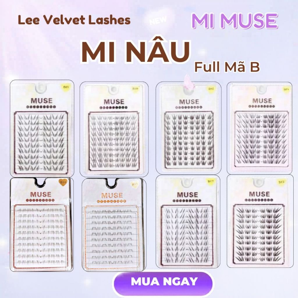 LeeVelvetLashes mi muse mi nâu muse Full mã mi nâu Muse,sợi lông tự nhiên, siêu nhẹ, mềm mại