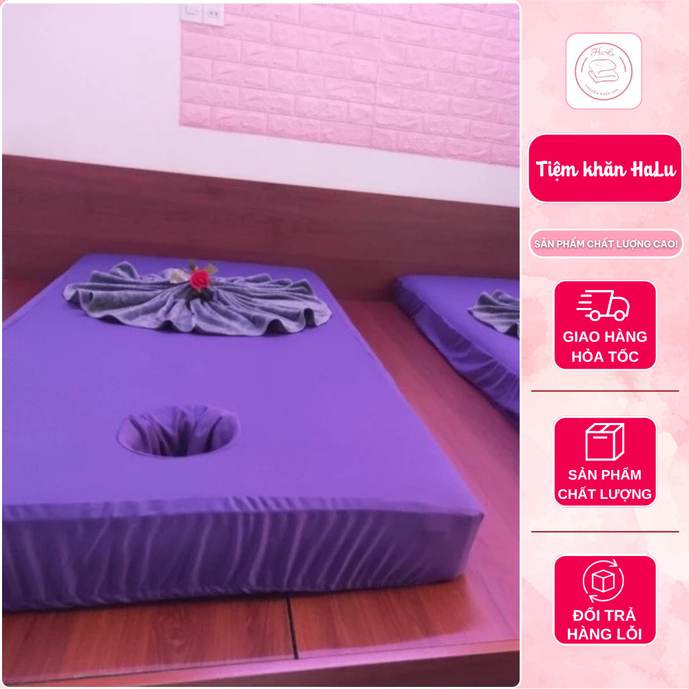 Ga bọc đệm giường spa, giường gội đầu có khoét lỗ theo yêu cầu.