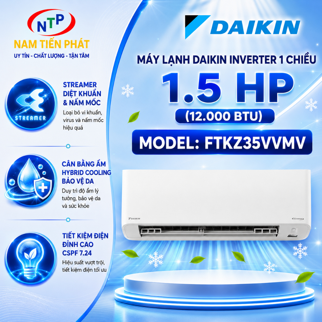 Máy Lạnh Daikin FTKZ35VVMV 12000BTU - Premium, inverter (WiFi, Streamer)