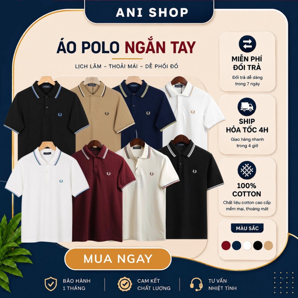 Áo Polo Fred Perry Nam Chính Hãng Viền Cổ Form Đẹp Co Giãn Thoáng Mát | Anishop