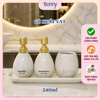 Bình sứ đựng dầu gội, lọ chiết nước rửa tay, chai chiết gốm sứ dùng cho khách sạn, bình bầu TT01-KEMNHO 240ml