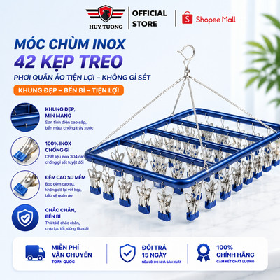 Móc chùm phơi đồ cho bé 26,36,42 kẹp chống trơn, có khóa chống gió, chất liệu inox 304 cao cấp.