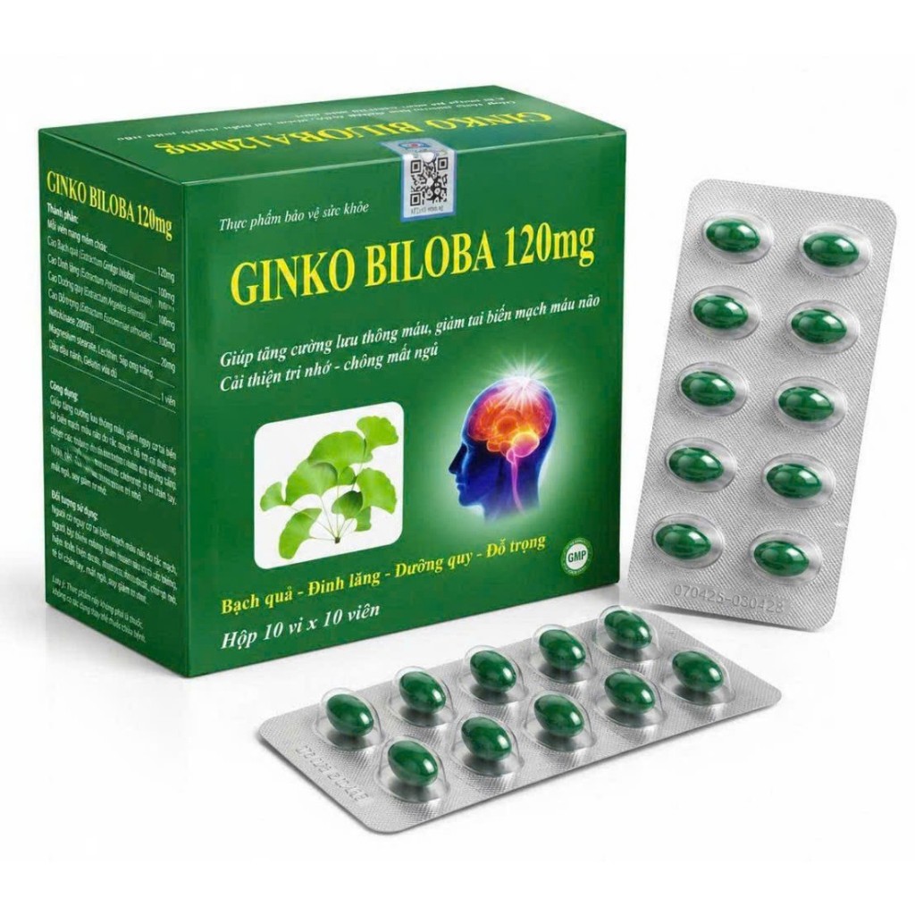 hoạt huyết dưỡng não Ginkgo Biloba 120mg Bổ Sung Dưỡng Chất Cho Não Q10 100 viên