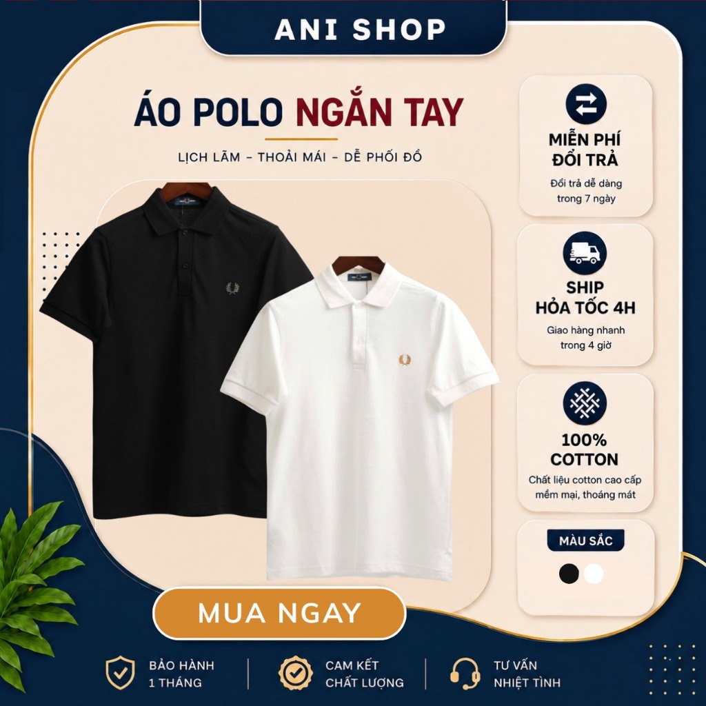 Áo Polo Fred Perry Trắng / Đen Hàng Chính Hãng - Áo Thun Có Cổ Nam Cao Cấp | Anishop