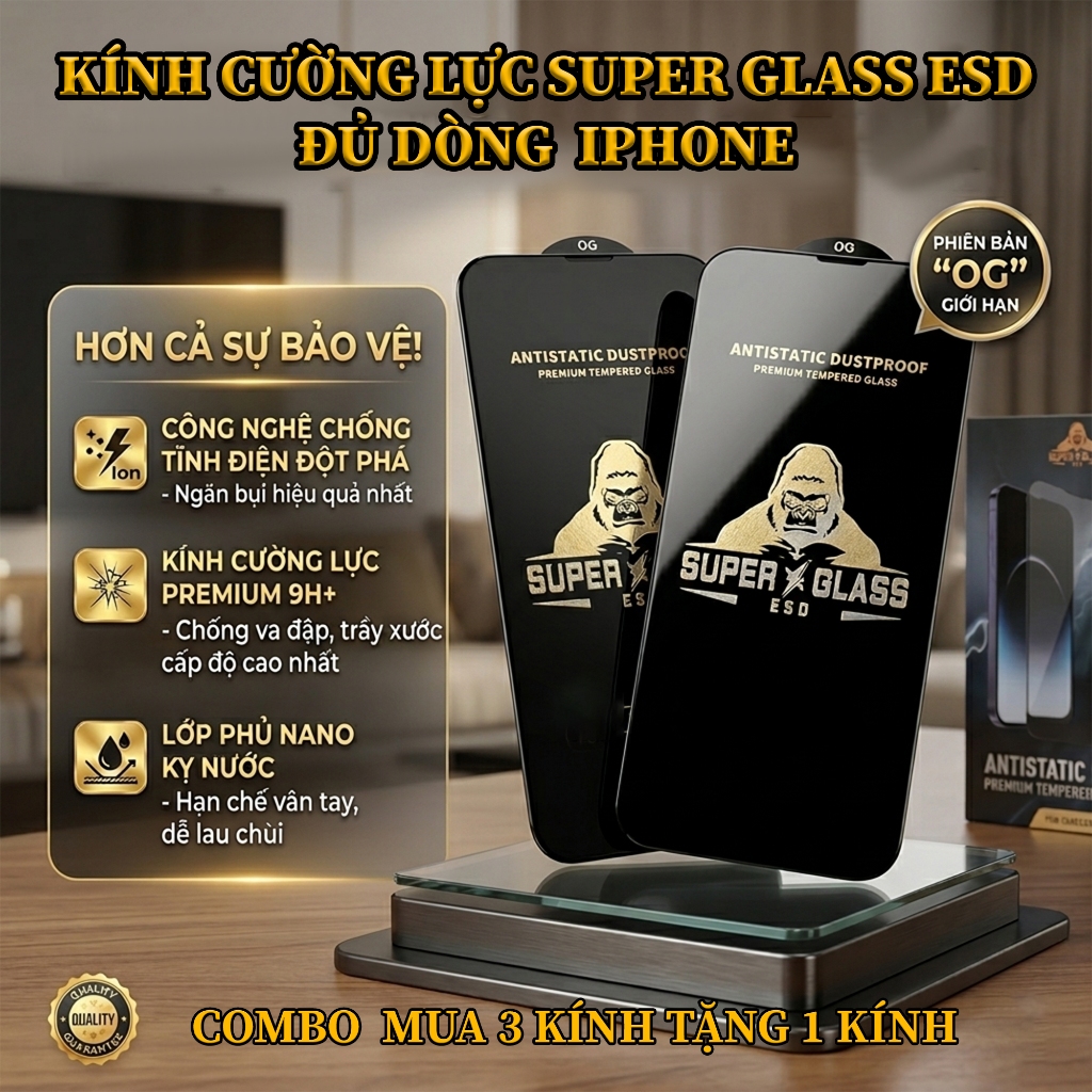 Kính cường lực Iphone 17 Pro max,17 pro,17, 16 pro max,16, 15 pro max,15 , 14 pro max,14 , 13 pro ma