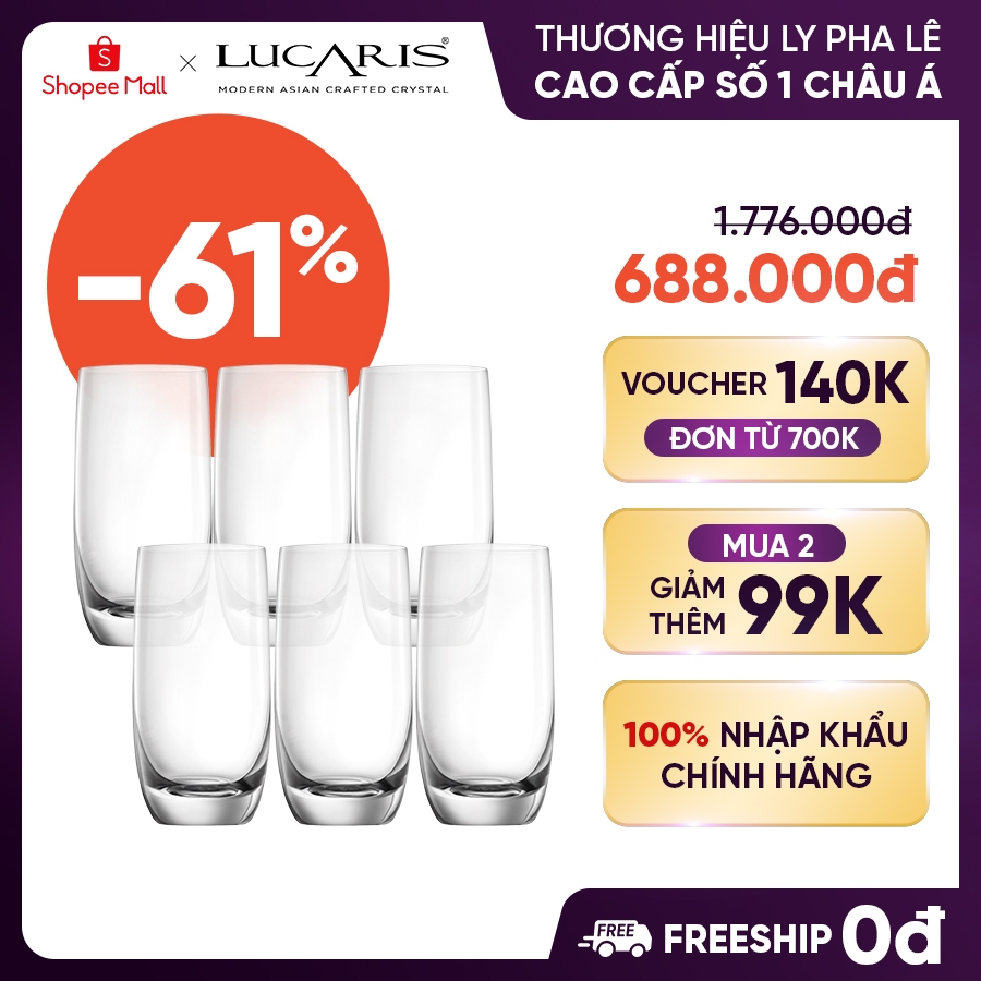 Bộ 6 Ly Pha Lê Lucaris Nhập Khẩu - Lucaris Shanghai Long Drink 415ml - T03LD15