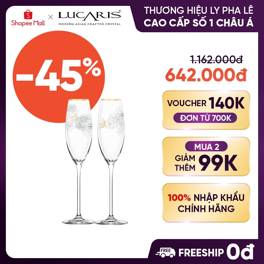 [ĐỔI TRẢ CHÍNH HÃNG KHI BỂ VỠ] Bộ 2 Ly Pha Lê Lucaris Nhập Khẩu-Arden Lavish Champagne 245ml-3LS16CP