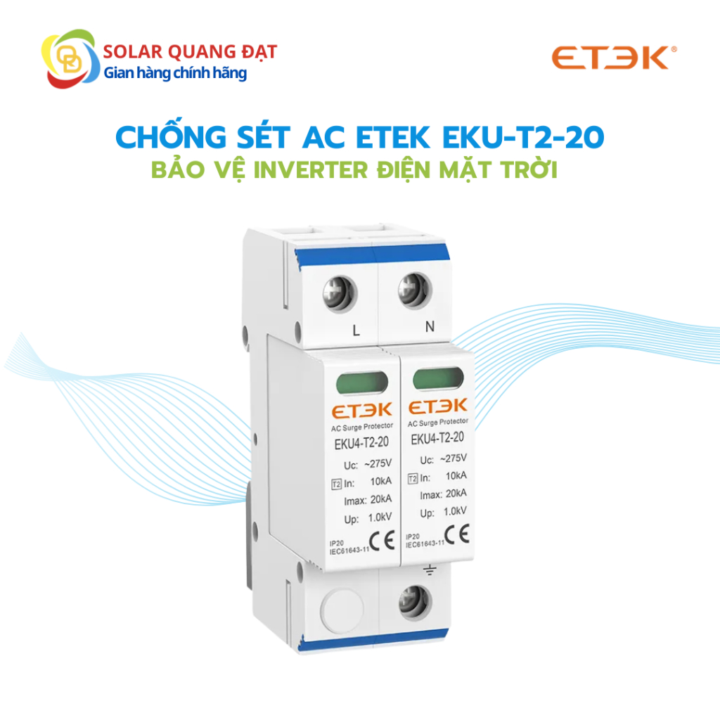 Chống Sét Lan Truyền AC ETEK Bảo Vệ Inverter Điện Năng Lượng Mặt Trời - EKU-T2-20