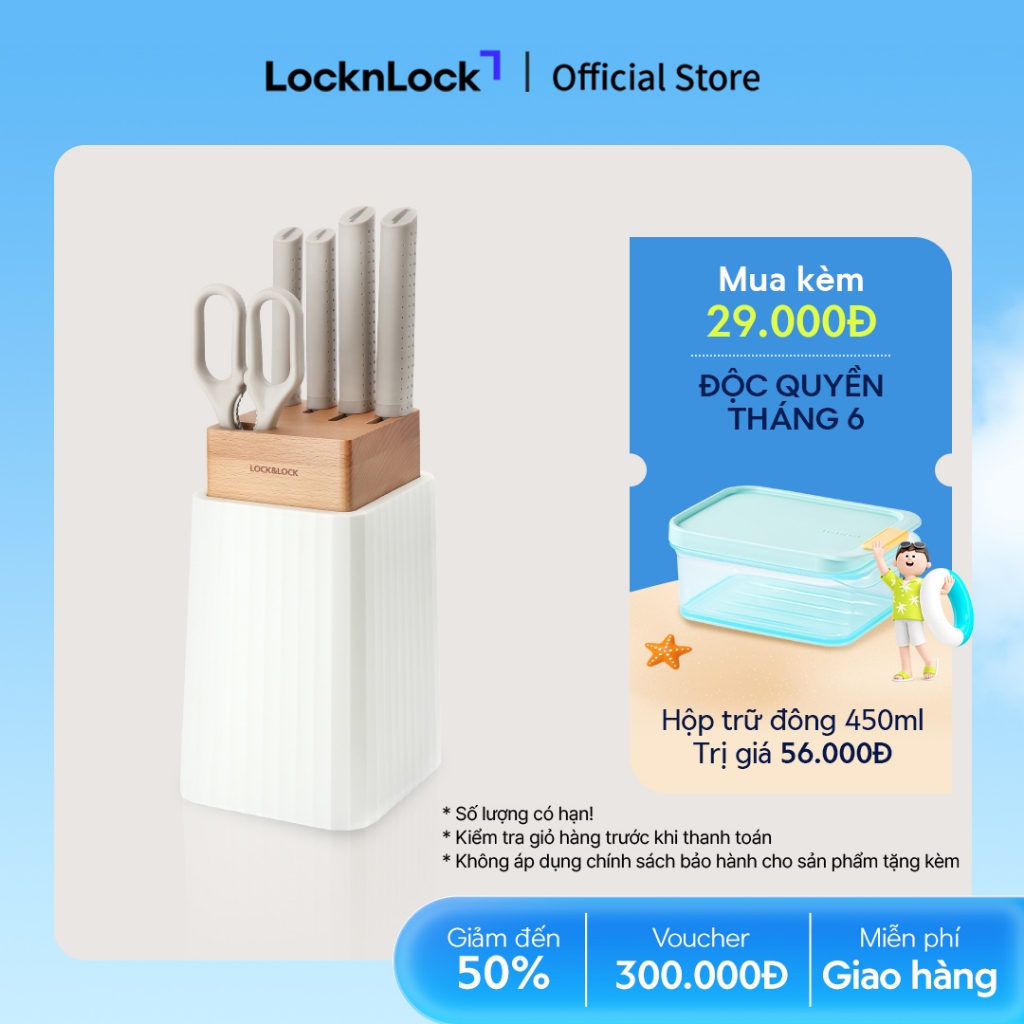 Bộ dao 6 món Lock&Lock (4 dao, 1 kéo, 1 hộp đựng dao) - màu trắng - CKK802