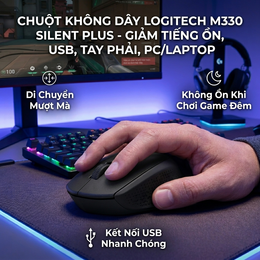 Chuột Logitech M330 Silent Plus Chính Hãng – Chống Ồn, Tiết Kiệm Năng Lượng
