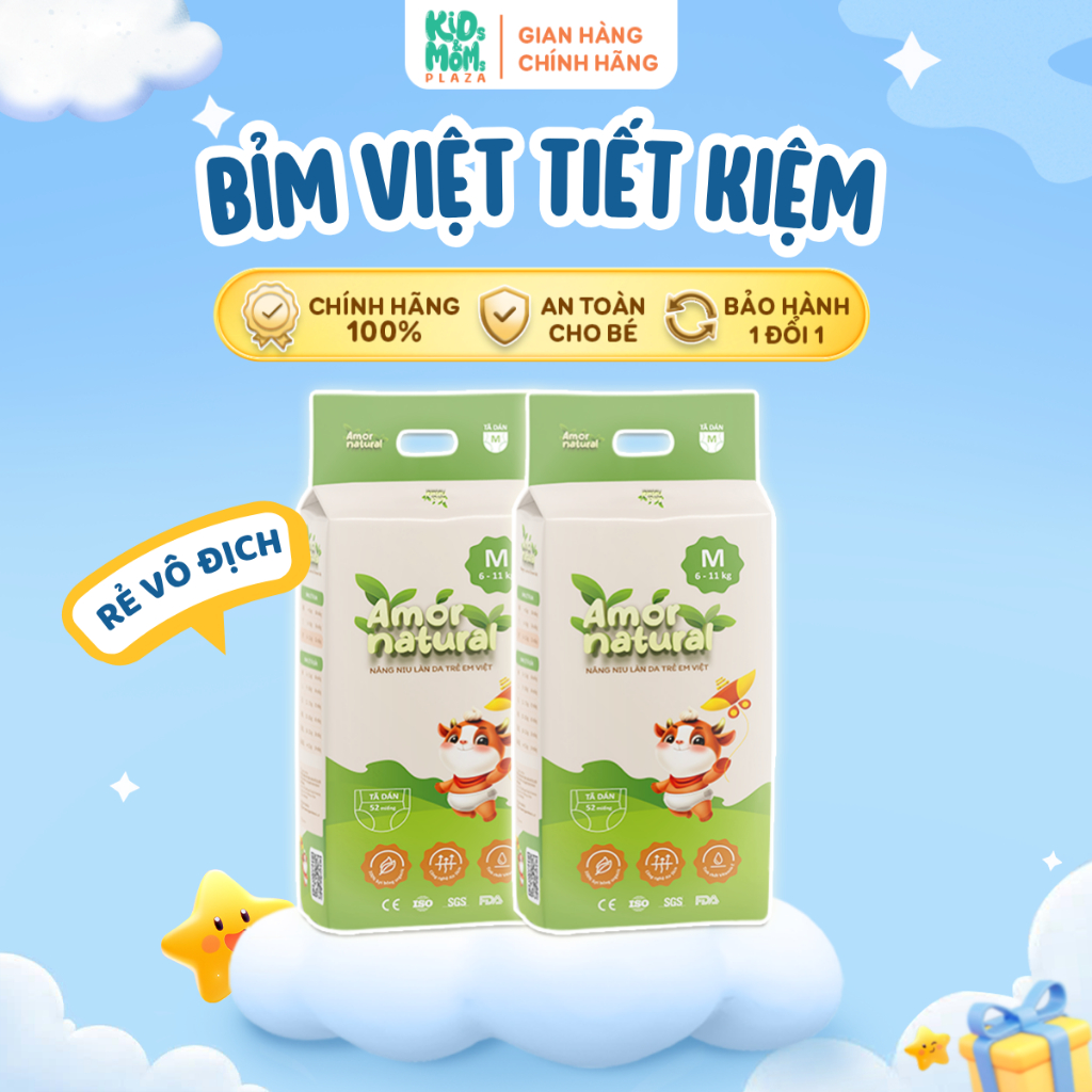 COMBO 2 BỊCH tã/bỉm Amor Natural Việt mỏng mát, ngừa hăm size NB tới 4XL