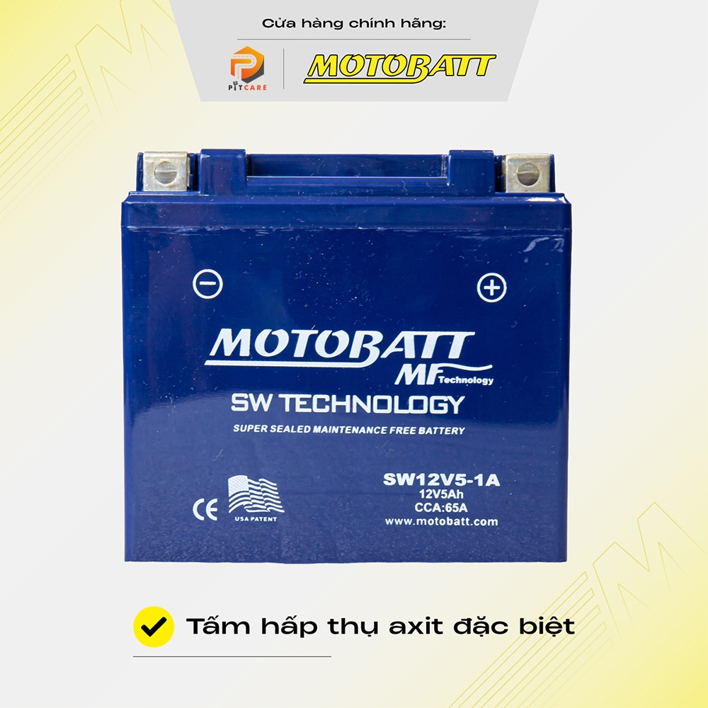 Ắc Quy Khô Motobatt SW12V5 12V 5Ah Chính Hãng Bình Lỡ Khô Dòng Khởi Động Cao
